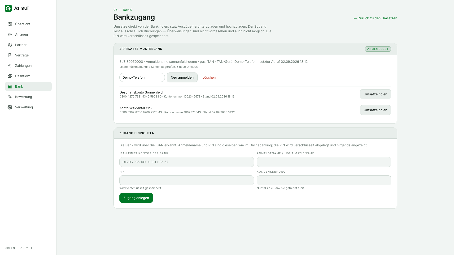 Bankzugang per FinTS in AzimuT